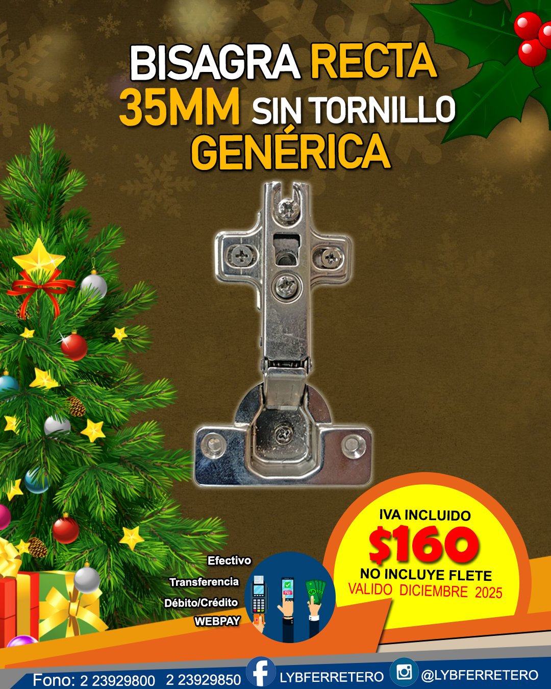 Bisagra 35MM RECTA Genérica (Sin Tornillos)