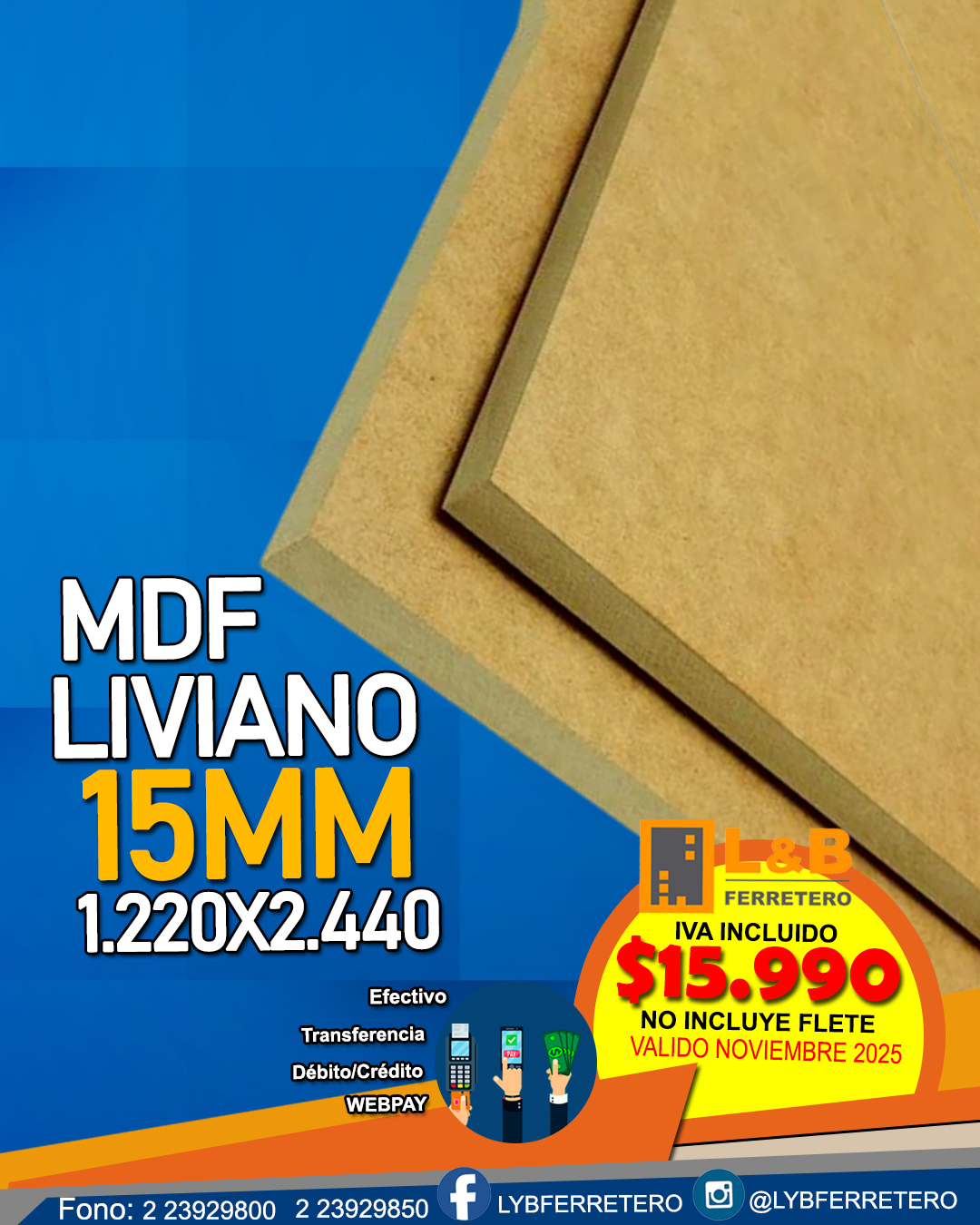 MDF Trupan 15mm Liviano 1.22x2.44  