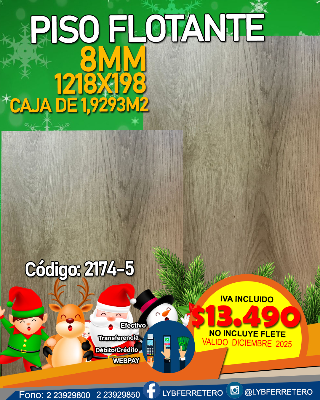 Piso Flotante 8mm 1218x198 Caja 1,9293m2