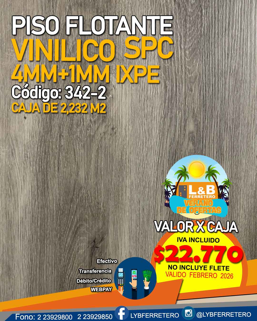 Piso Vinilico SPC Código 342-2 1220X183 4MM  2.232M2